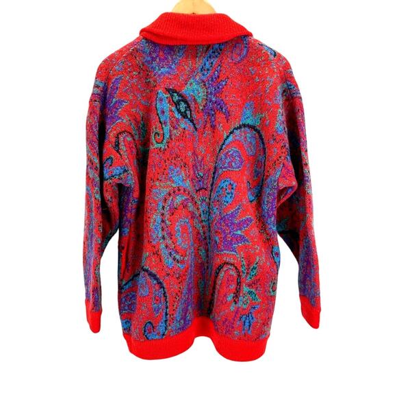 Vintage I.B. Diffusion Knit Cardigan Womens M Red Paisley Sweater Art Western - Picture 7 of 7